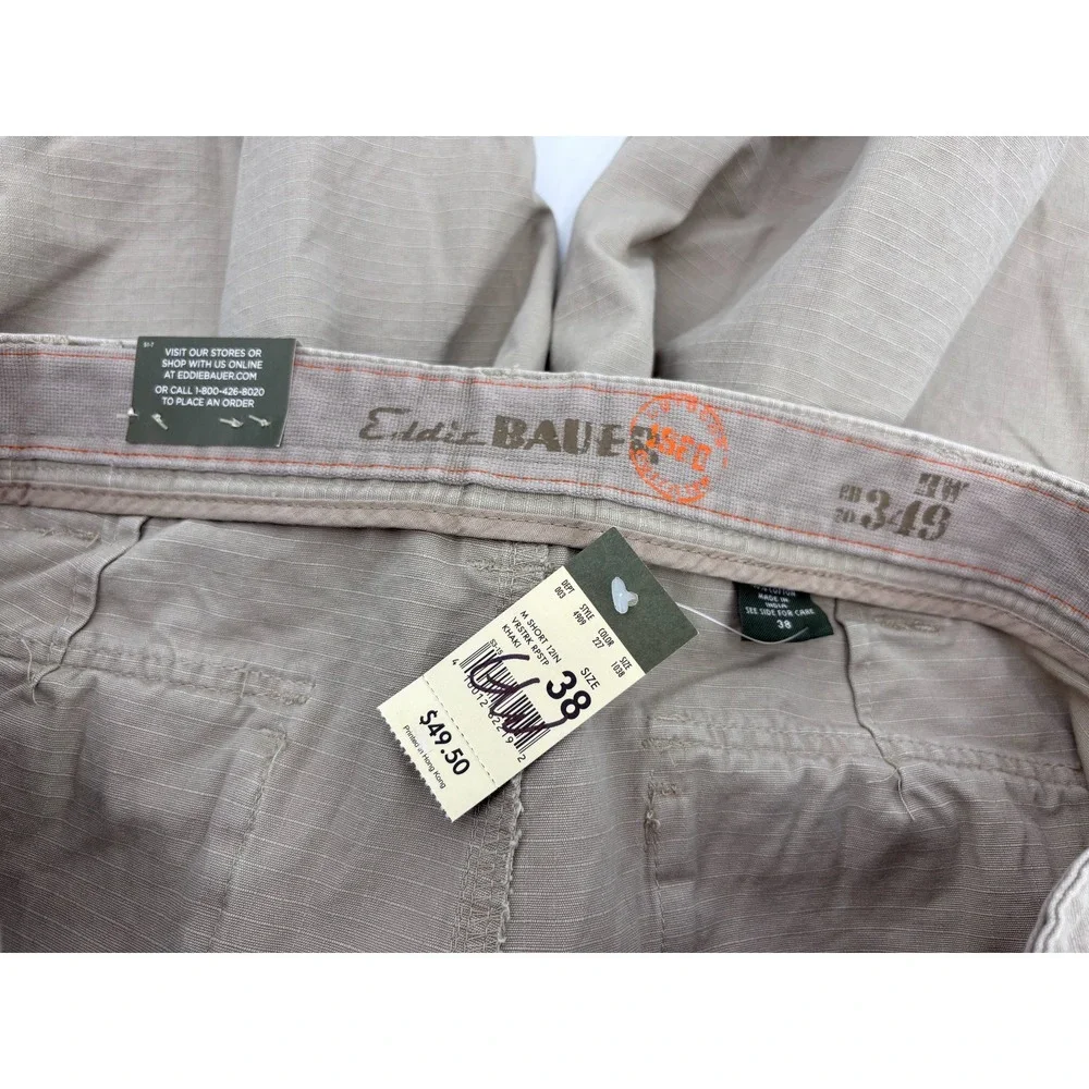 Eddie Bauer NEW Men's Khaki Ripstop Paratrooper Cargo Shorts, Size 38, NWT!!